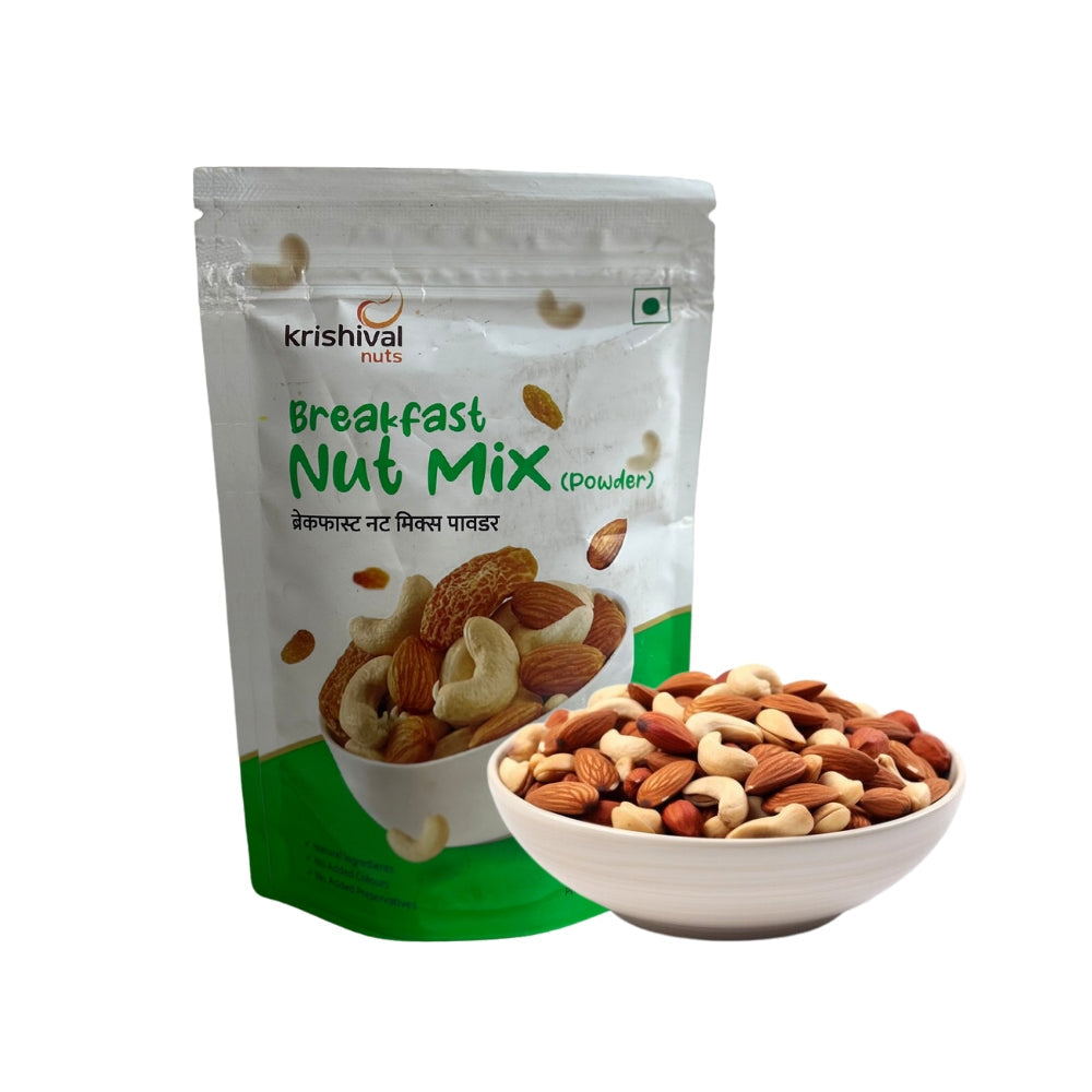 KRISHIVAL NUTS Breakfast Nut Mix Powder | 100 Grams [1 pack of 100 grams] | Powdered - California Almonds + Cashews W320 + Dry Dates | Healthy Breakfast Snack | Zero Preservatives
