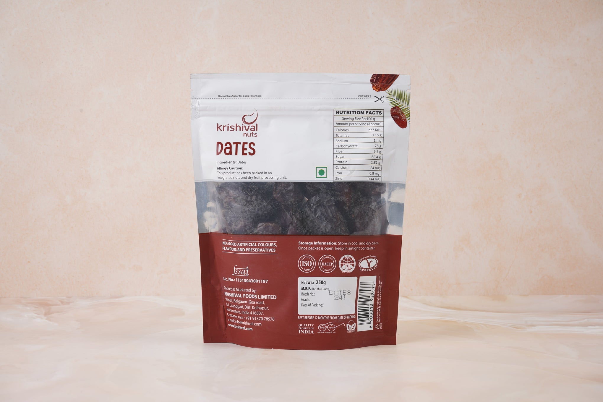Krishival Nuts Premium Dates | 250 Grams, Pack of 1 | Rich in Dietary Fibers | 100% Natural, Ziplock Packaging