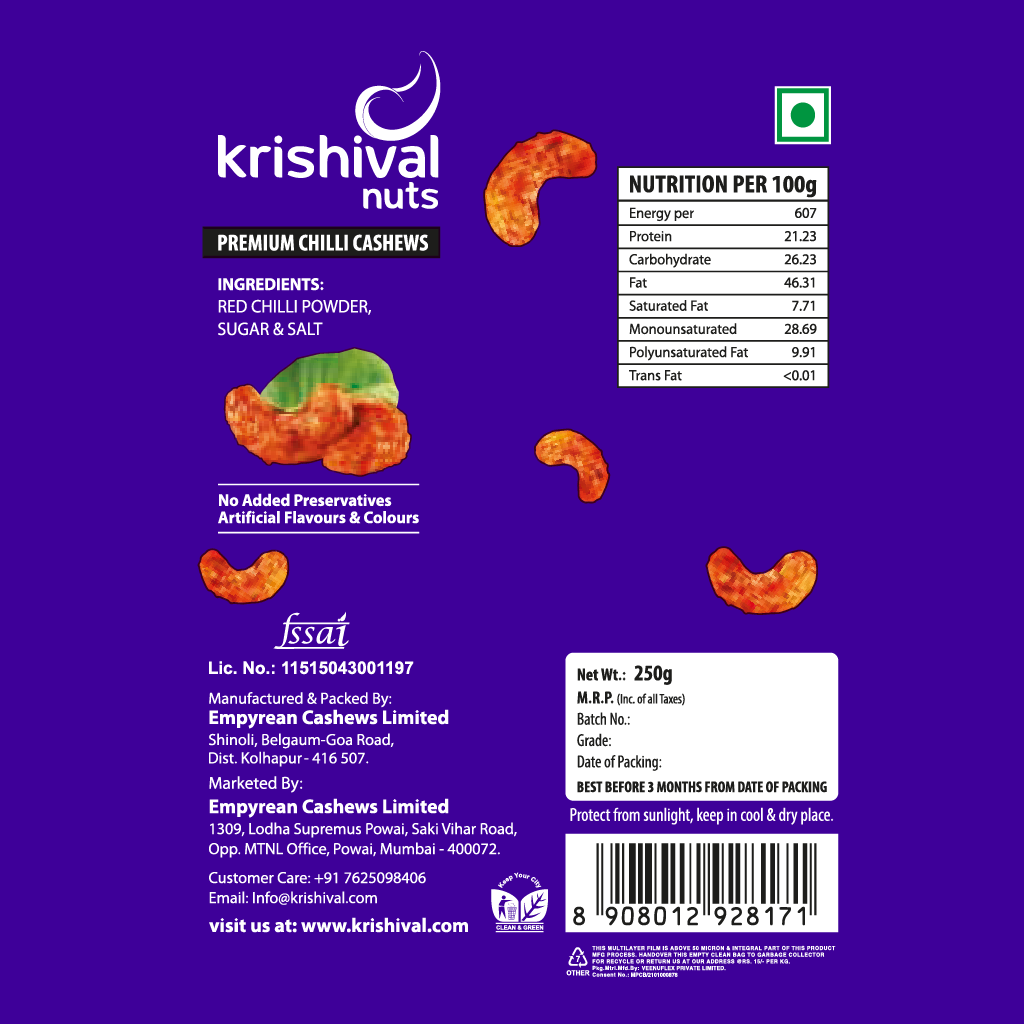 Chilli Cashew 1Kg (Pack of 4 X 250g)