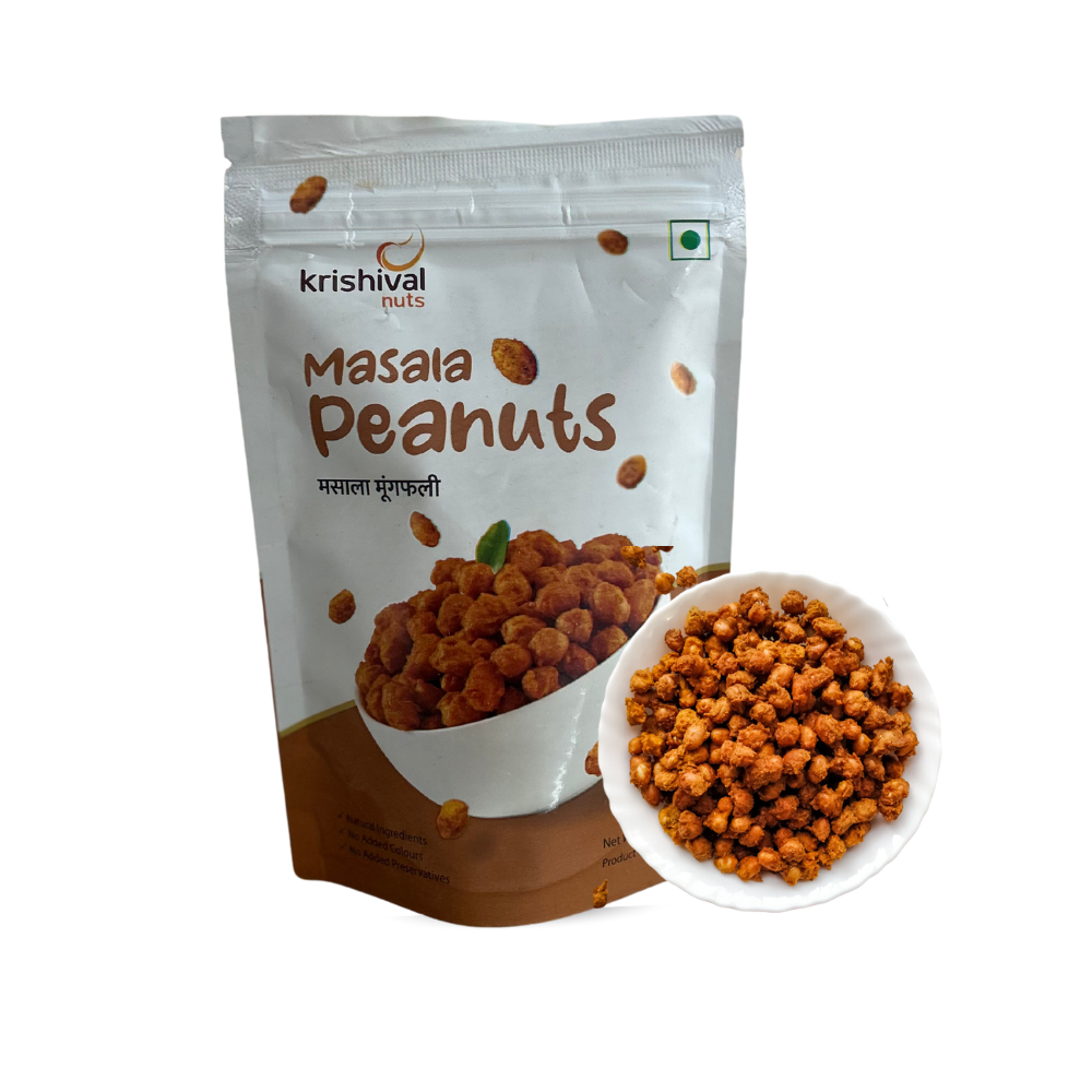 KRISHIVAL NUTS Masala Peanuts | 100 Grams [1 pack of 100 grams] | Ziplock Pack | Uniformly Coated | Precisely Roasted | Best Snack Option