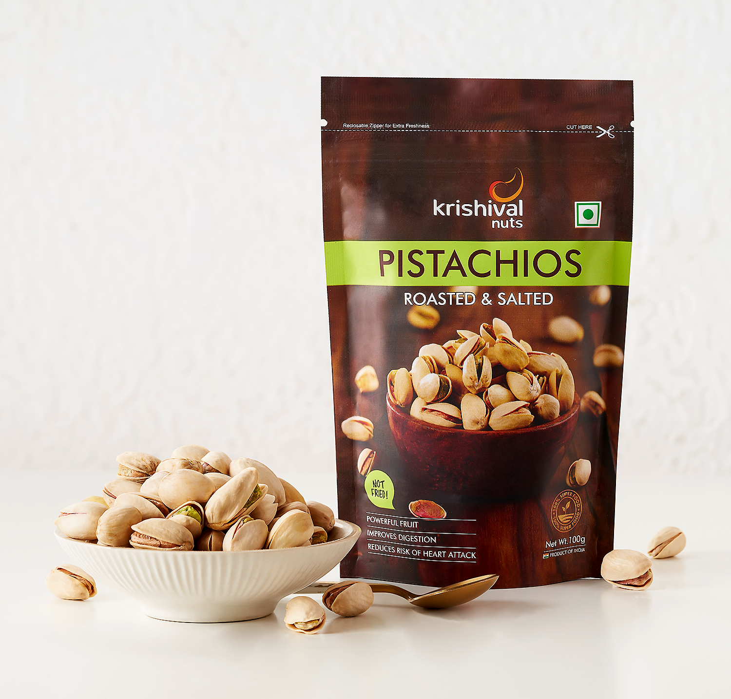 Pista 100g, Premium Quality Krishival Roasted & salted Pistachios, Tasty & Healthy Snack, Best Dry Fruits
